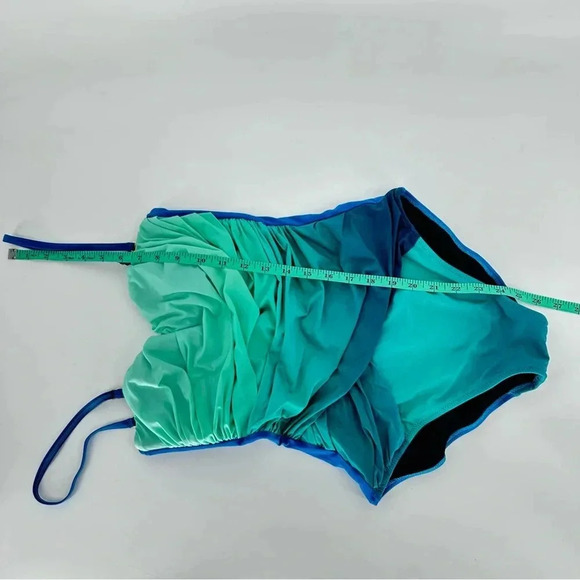Gottex teal ombré one piece removable straps bandeau strapless bathing suit - Picture 6 of 7